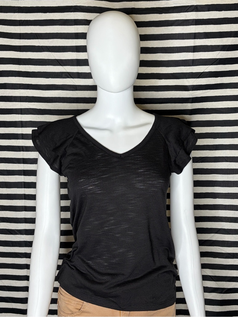 LC Lauren Conrad Black V-Neck Flutter Sleeve Top